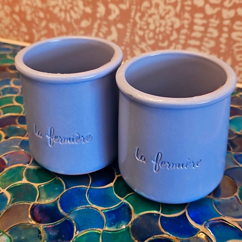 La Fermiere Ceramic Glazed Powder Blue Reuseable Jars Qty 2